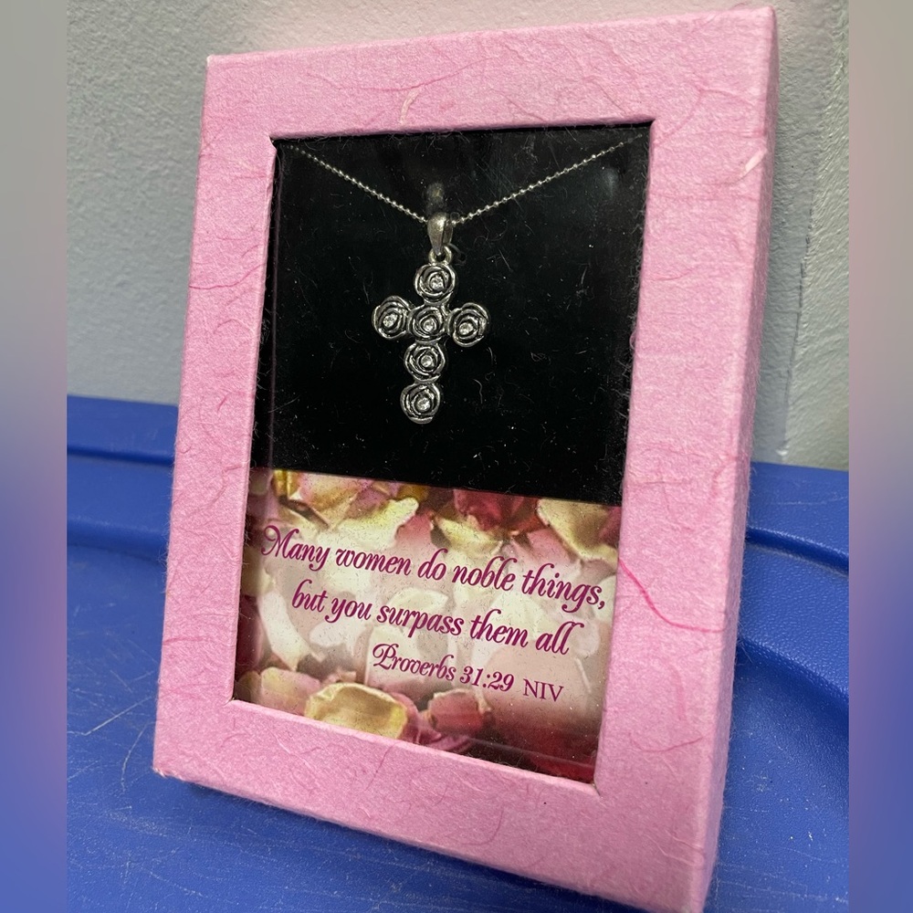 Many woman do noble things, but you surpass them all. New in Box, Cross Necklace